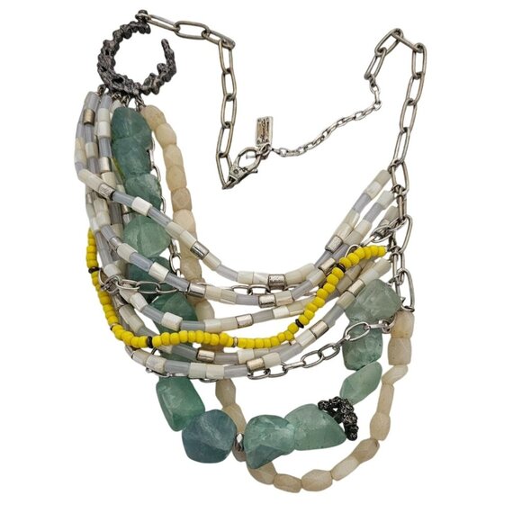 Kenneth Cole New York Green Multicolor Layered Bead & Chain Necklace - Picture 1 of 6